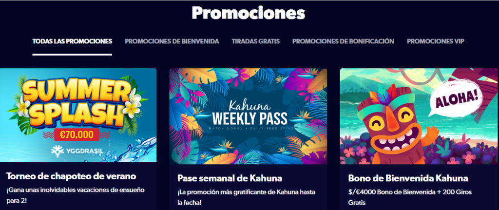 bonos y promociones de kahuna casino