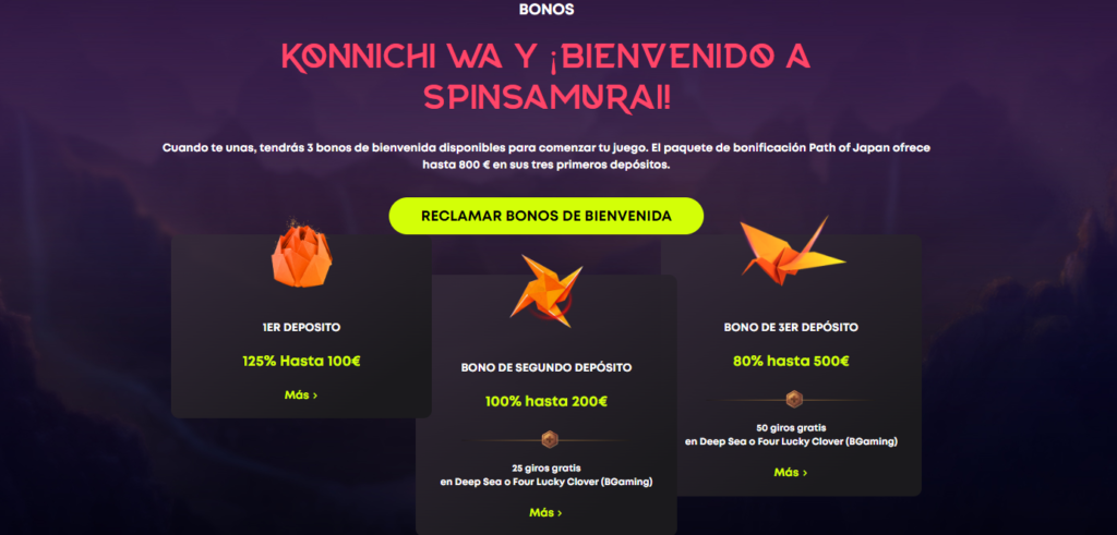 Bonos y Promociones de Spin Samurai Casino