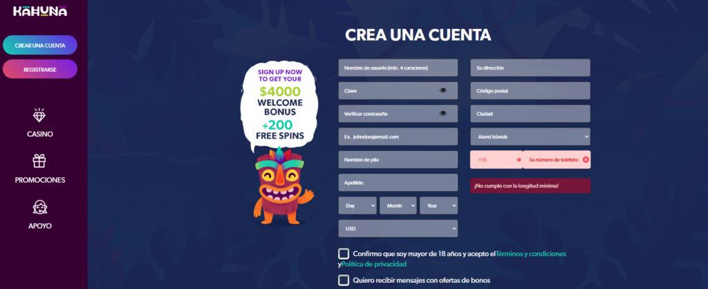 KAhuna Casino Registro